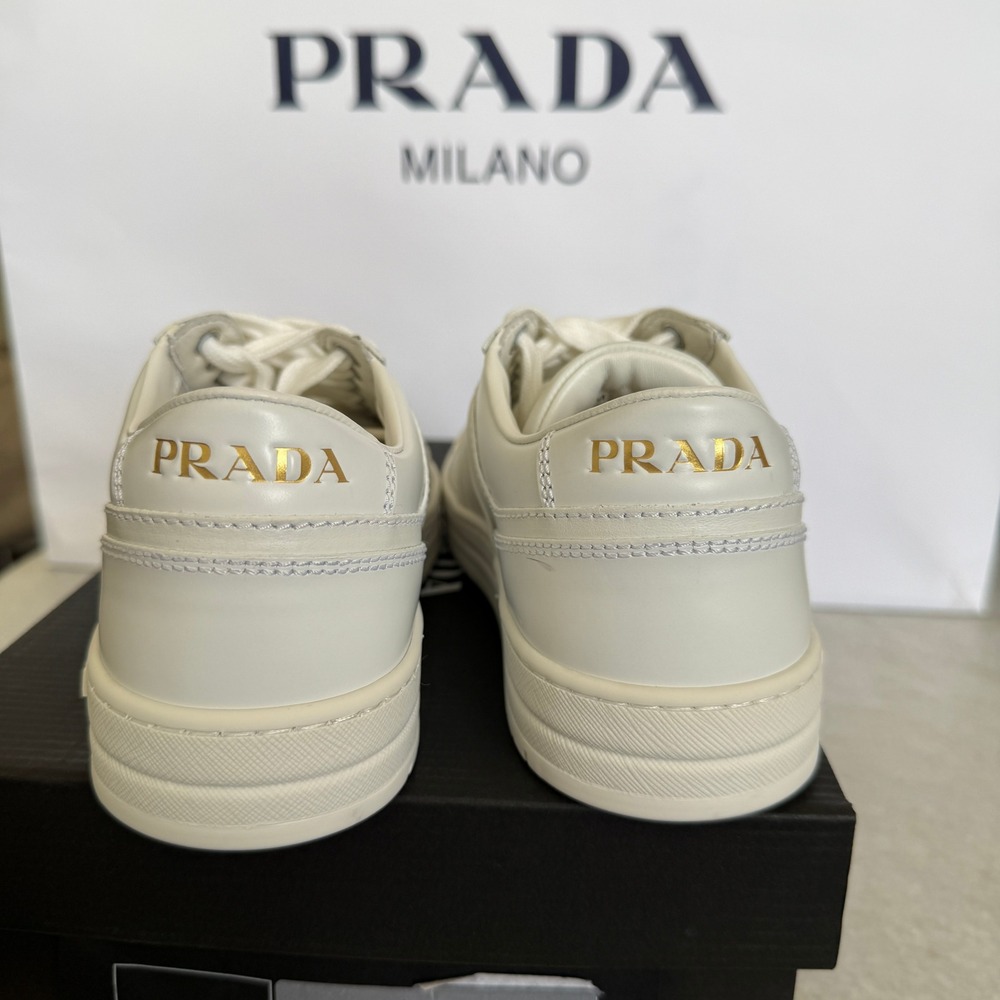 Prada 1E792M Women's Ivory Downtown Nappa Leather Sneakers shoes trainers 37.5 - Picture 12 of 16